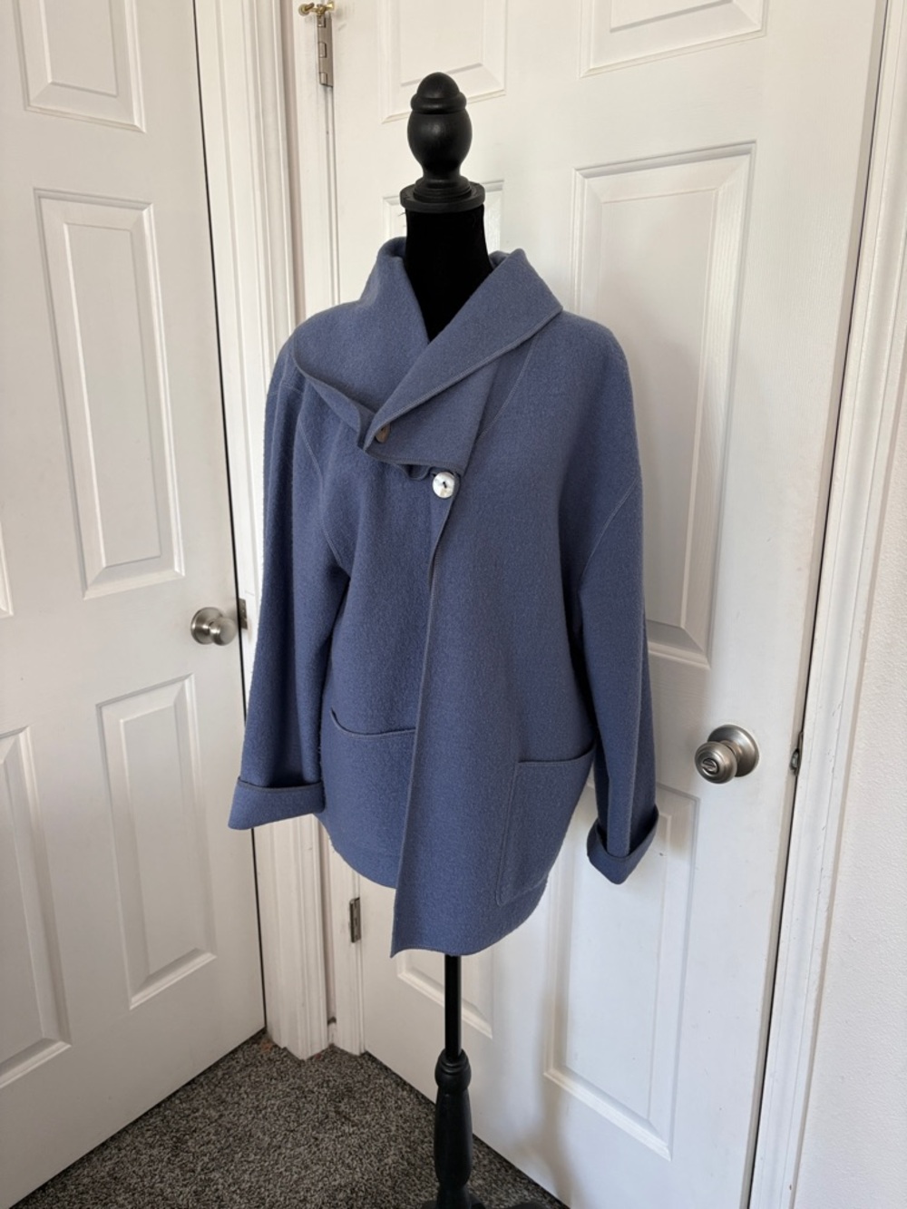 Herman Geist Shawl Collar Button Front Jacket — Dusty Blue - Picture 1 of 13
